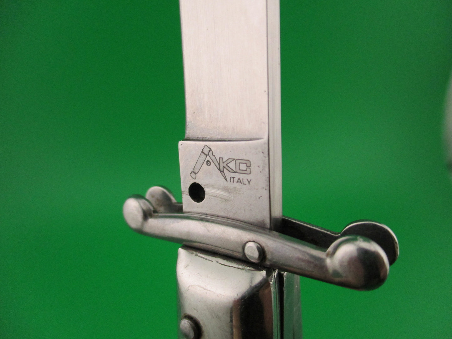 AKC ITALY 23cm Italian Swing Guard Blue/green Acrylic vintage automatic knife