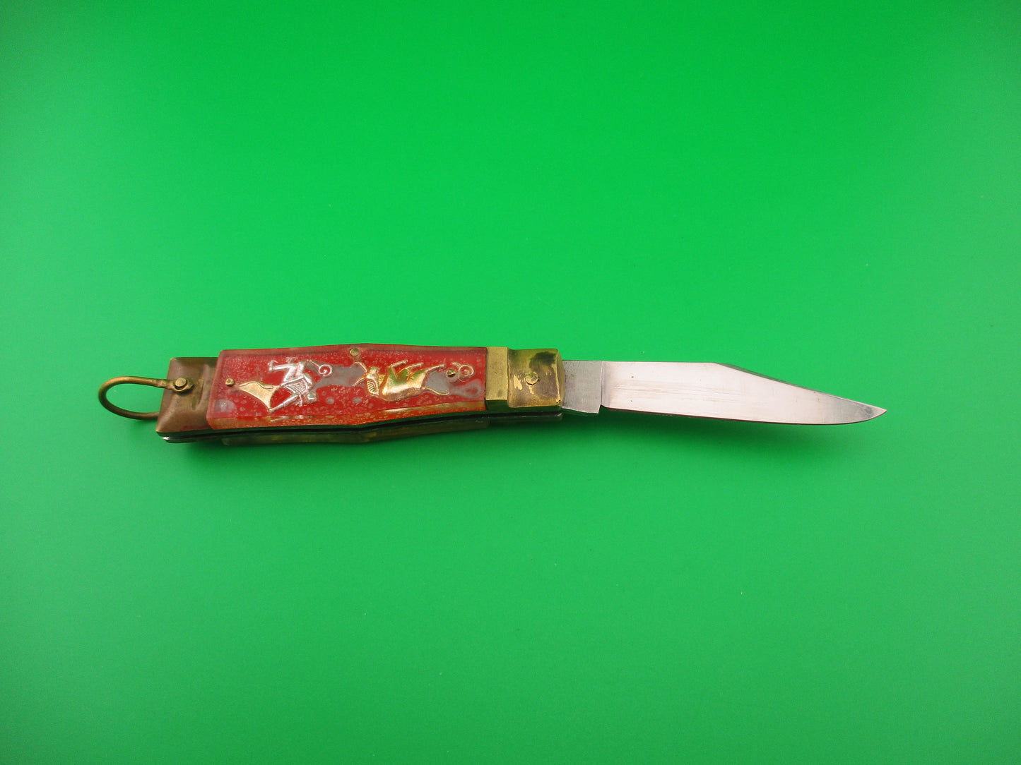 STAINLESS STEEL 16cm Japanese Vintage Bullfighter Red & Gold automatic knife