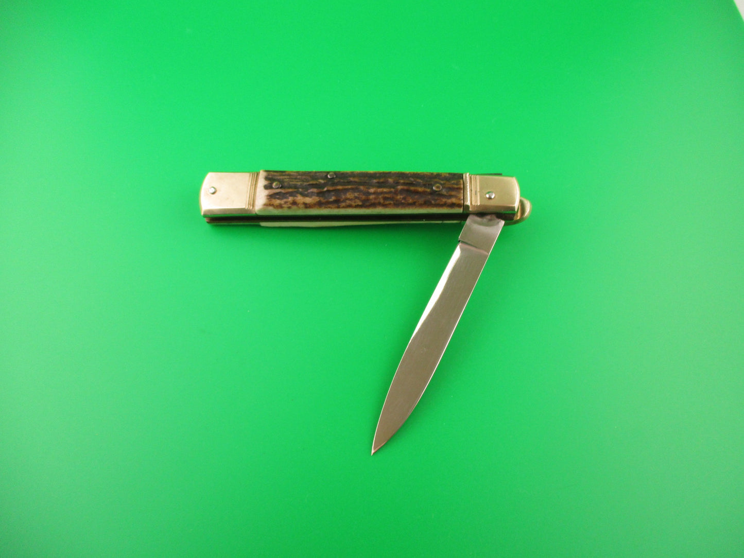 HUBERTUS SOLINGEN ROSTFREI 11cm West German Slimline Lever Stag automatic knife