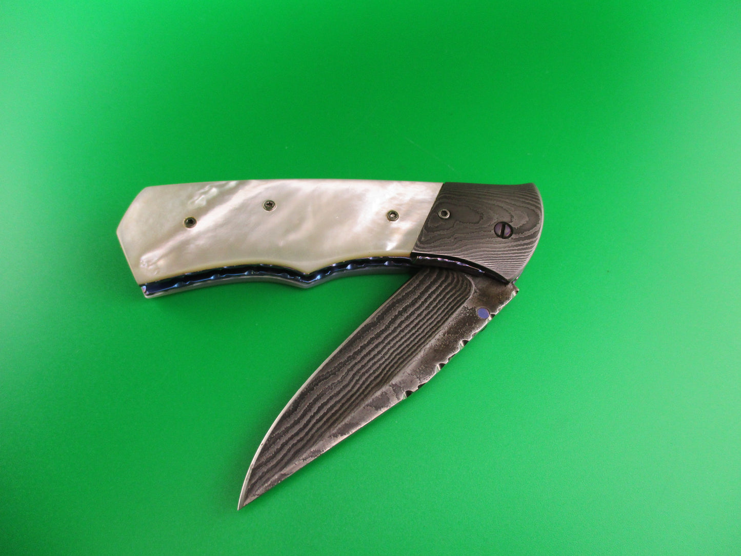 Butch Vallotton CUSTOM MOP Damascus Titanium Scale Release automatic knife