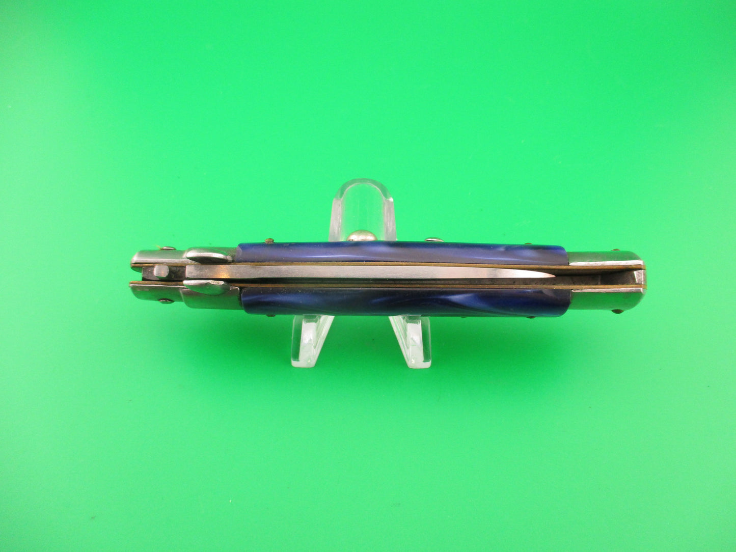 ERN (crown & scimitar) Rostfrei 21cm Italian Swivel bolster blue acrylic automatic knife