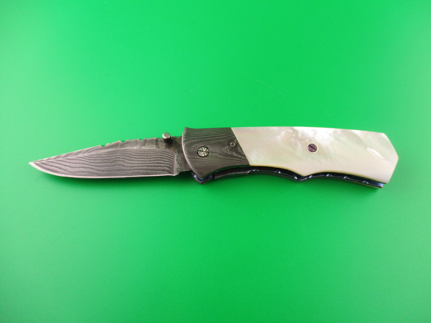 Butch Vallotton CUSTOM MOP Damascus Titanium Scale Release automatic knife