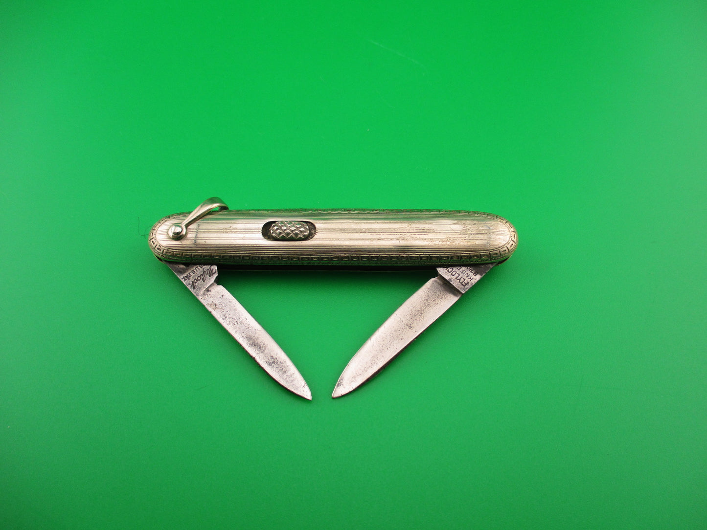 Flylock Small Double 14K White Gold Antique automatic knife with shackle