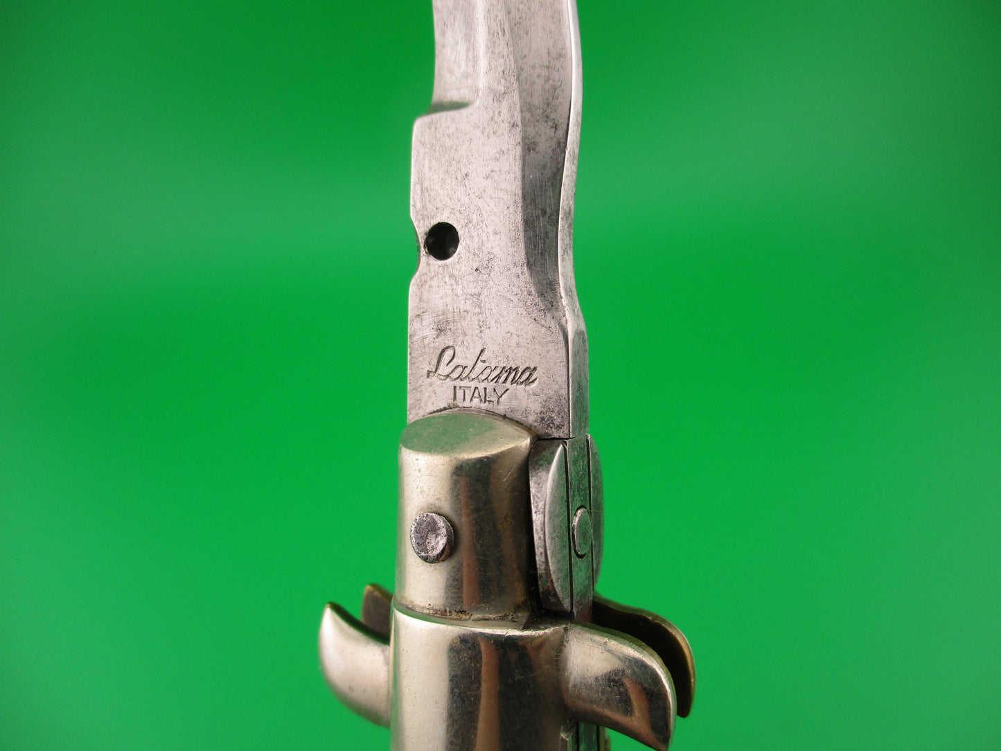 Latama ITALY 28cm Italian Picklock Kris 1950s Cream & Green horn vintage automatic knife