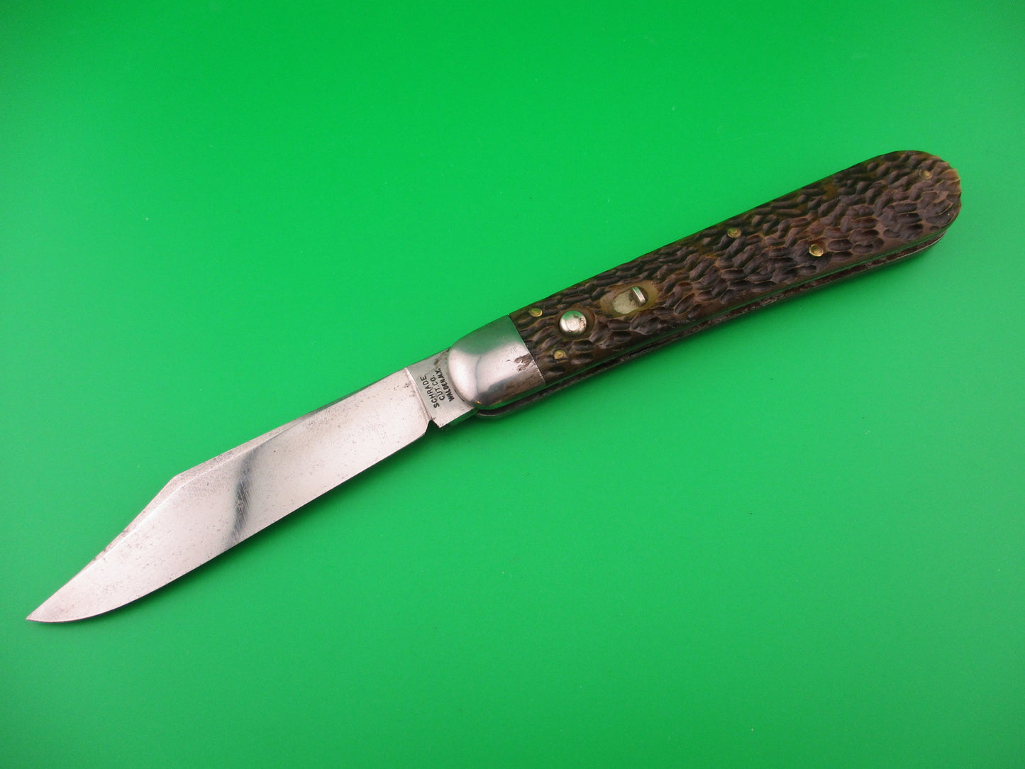 SCHRADE CUT CO Hunter Early 1543 3/4 Jigged Bone antique switchblade knife