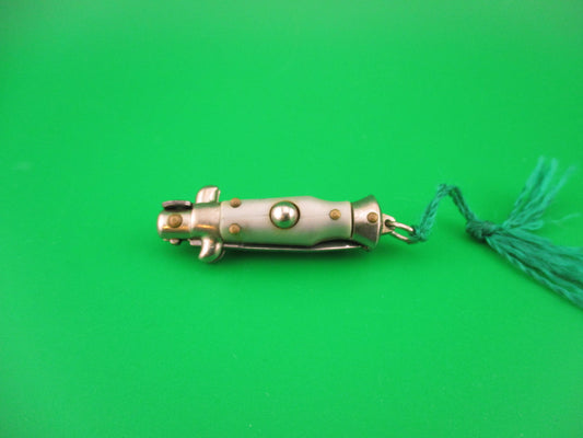 INOX 7cm Italian Mini Picklock Gray 3 pin vintage automatic knife w Green tassel