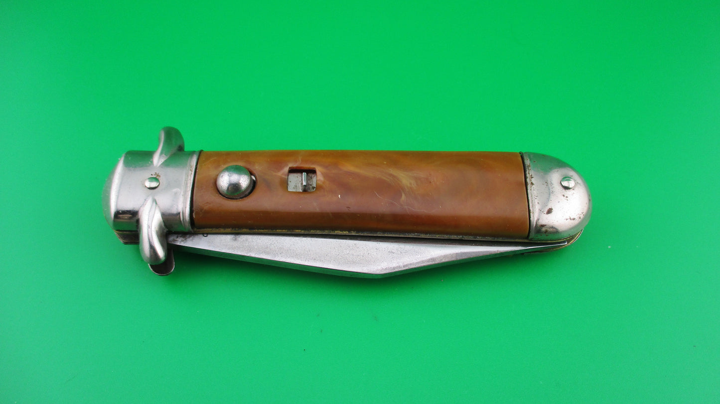 Colonial SHUR SNAP Stubby fatjack Brown swirl vintage switchblade knife