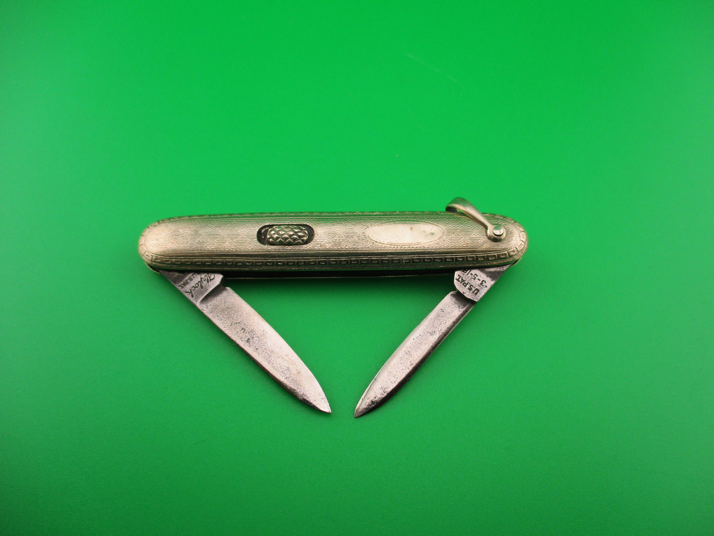 Flylock Small Double 14K White Gold Antique automatic knife with shackle