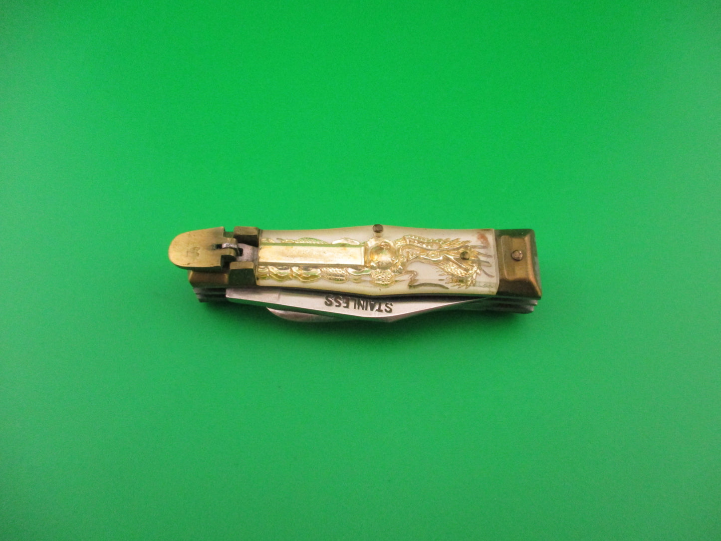 OMOR JAPAN 14cm Japanese Lever Bullfighter RARE 2 blade vintage automatic knife NIB