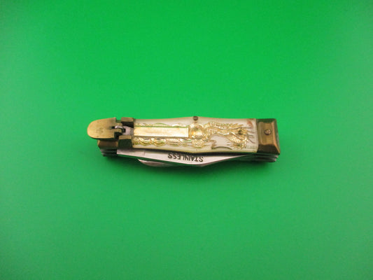 OMOR JAPAN 14cm Japanese Lever Bullfighter RARE 2 blade vintage automatic knife NIB