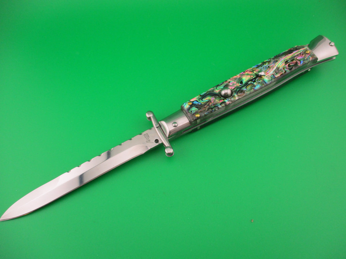 AKC World 28cm Italian style Swing guard lockback Abalone automatic knife