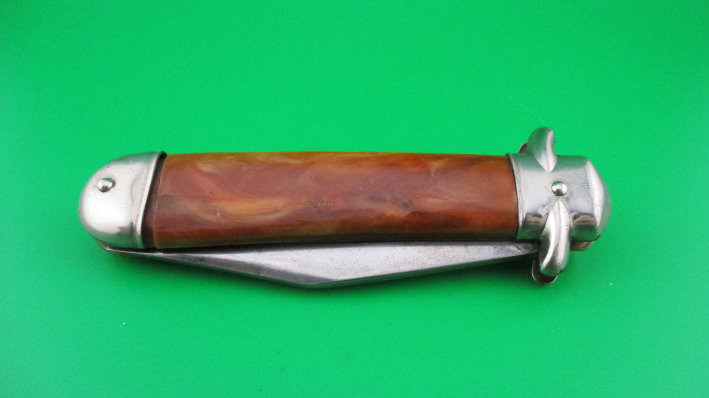 Colonial SHUR SNAP Stubby fatjack Brown swirl vintage switchblade knife