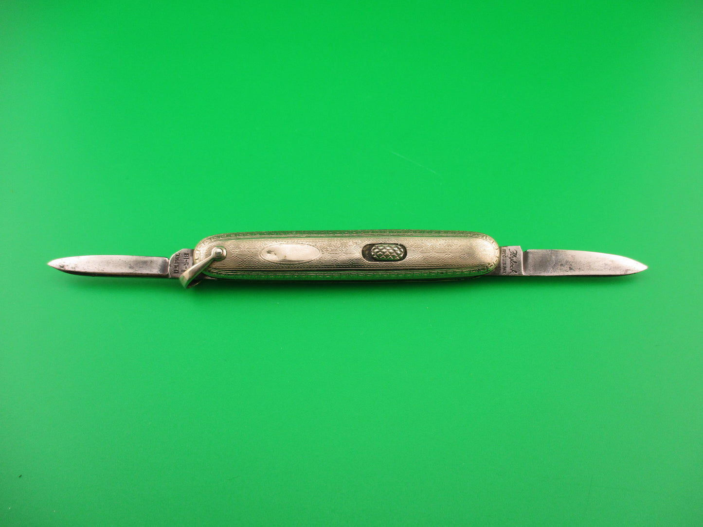 Flylock Small Double 14K White Gold Antique automatic knife with shackle