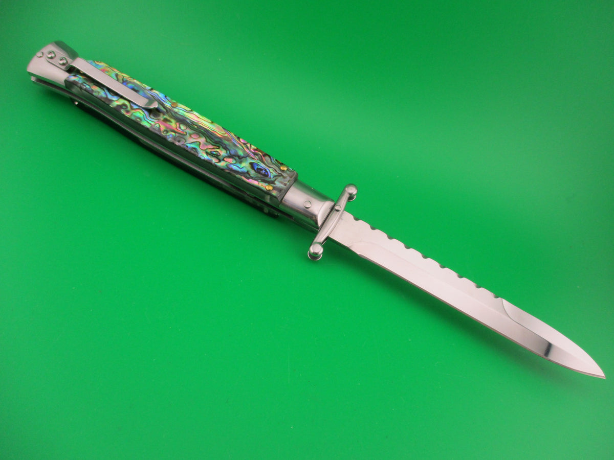 AKC World 28cm Italian style Swing guard lockback Abalone automatic knife
