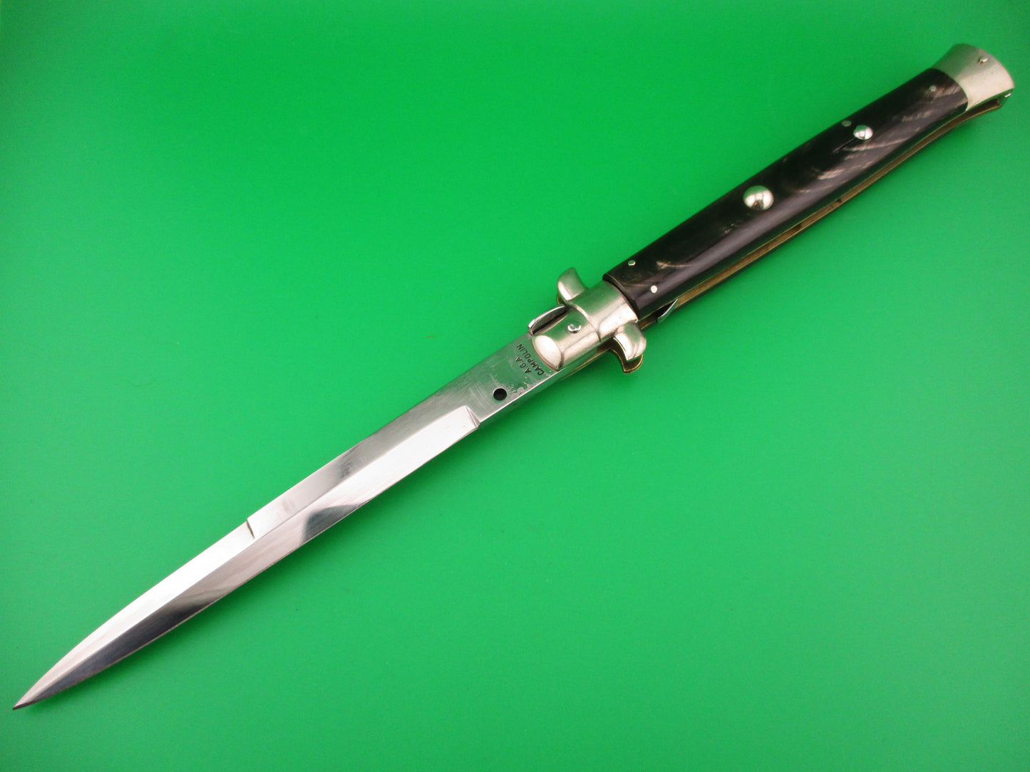 AGA CAMPOLIN 33cm Picklock Stiletto Brown streaked horn NOS automatic knife