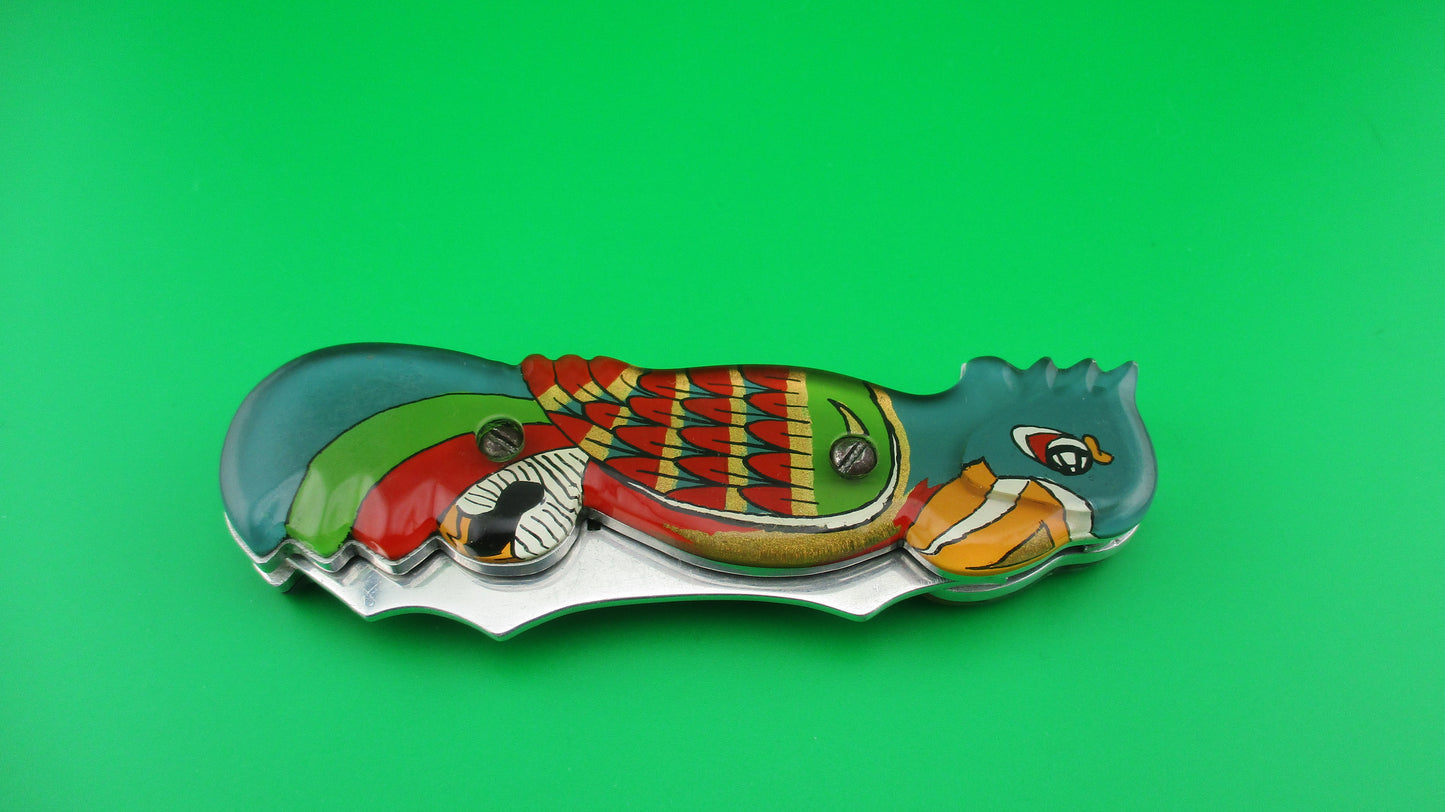 RPK 20cm Russian Colorful Tropical Bird Vintage Switchblade Comb