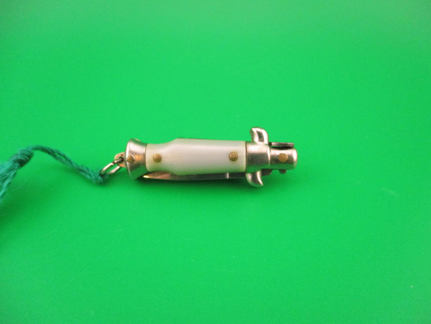 INOX 7cm Italian Mini Picklock Gray 3 pin vintage automatic knife w Green tassel