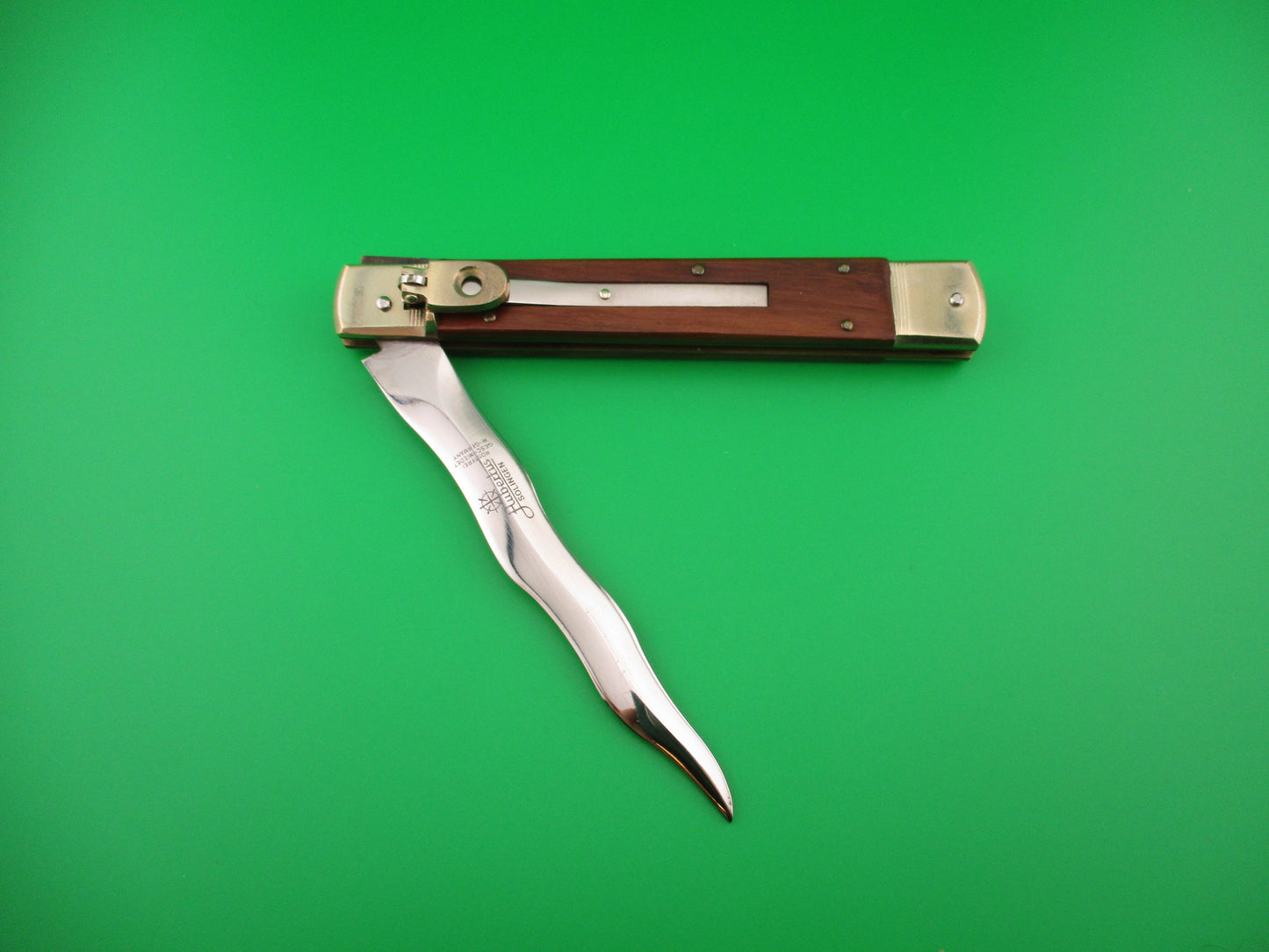 Hubertus 26cm West German Slimline Wood KRIS blade Lever automatic knife
