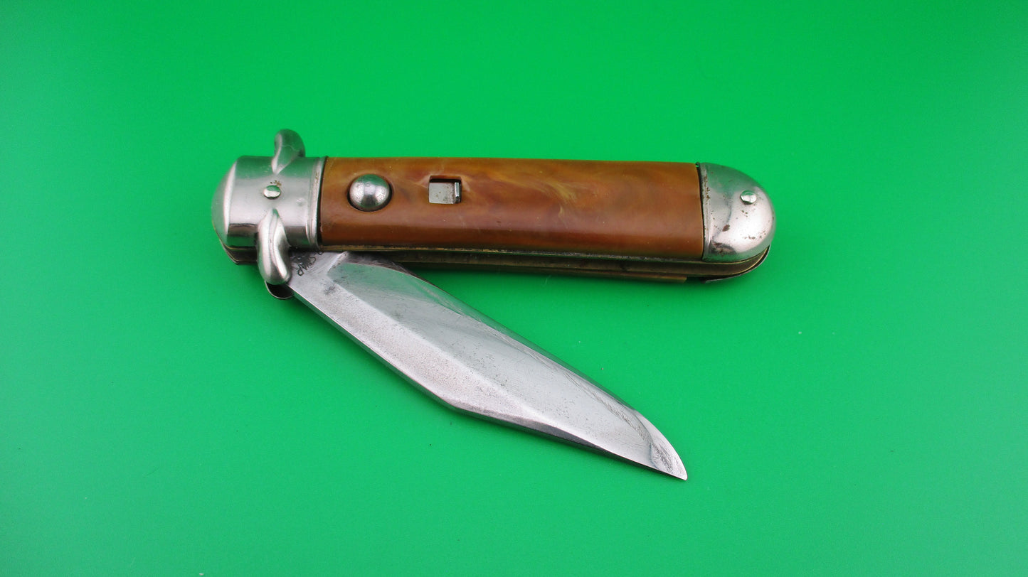 Colonial SHUR SNAP Stubby fatjack Brown swirl vintage switchblade knife