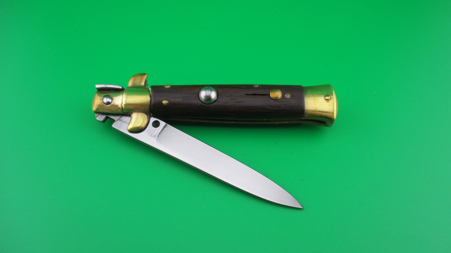 B Rostfrei 18cm Italian Stiletto Wood Brass swivel bolster switchblade knife