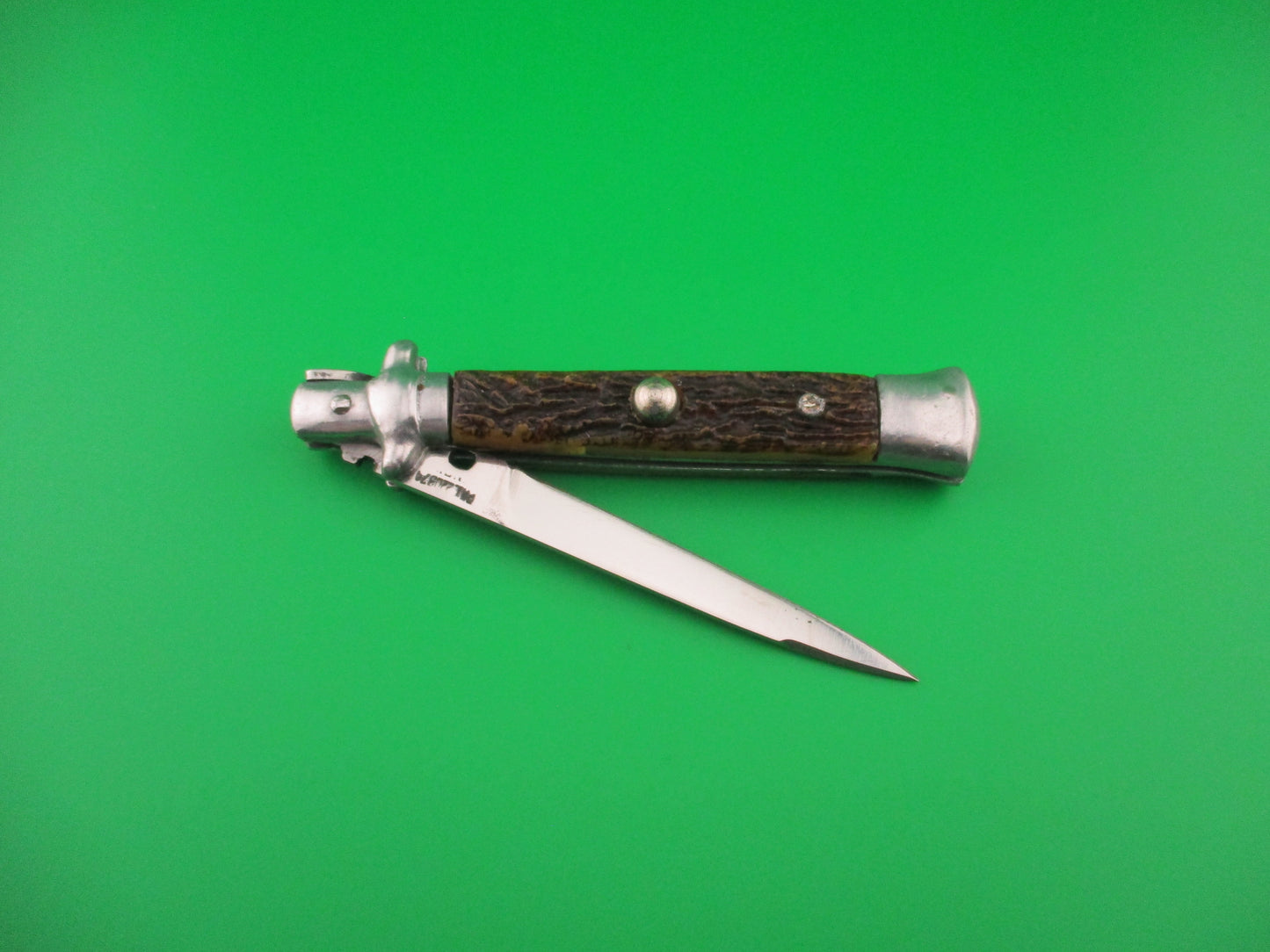 PAT 220374 INOX 21cm Spanish Faux Stag smaller Stiletto Switchblade knife