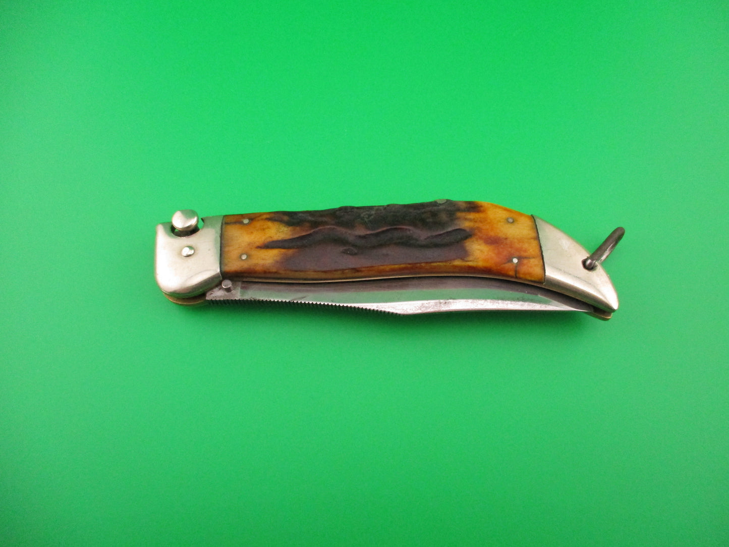 KaBar Large Grizzly Stag #2179 Vintage 1930s switchblade knife made USA