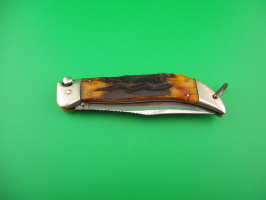 KaBar Large Grizzly Stag #2179 Vintage 1930s switchblade knife made USA