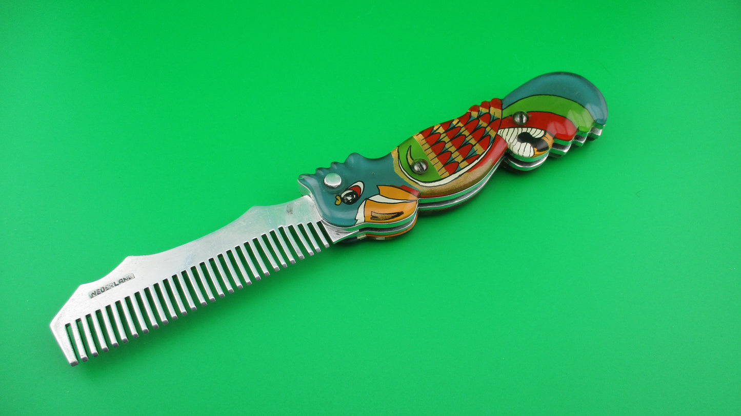 RPK 20cm Russian Colorful Tropical Bird Vintage Switchblade Comb