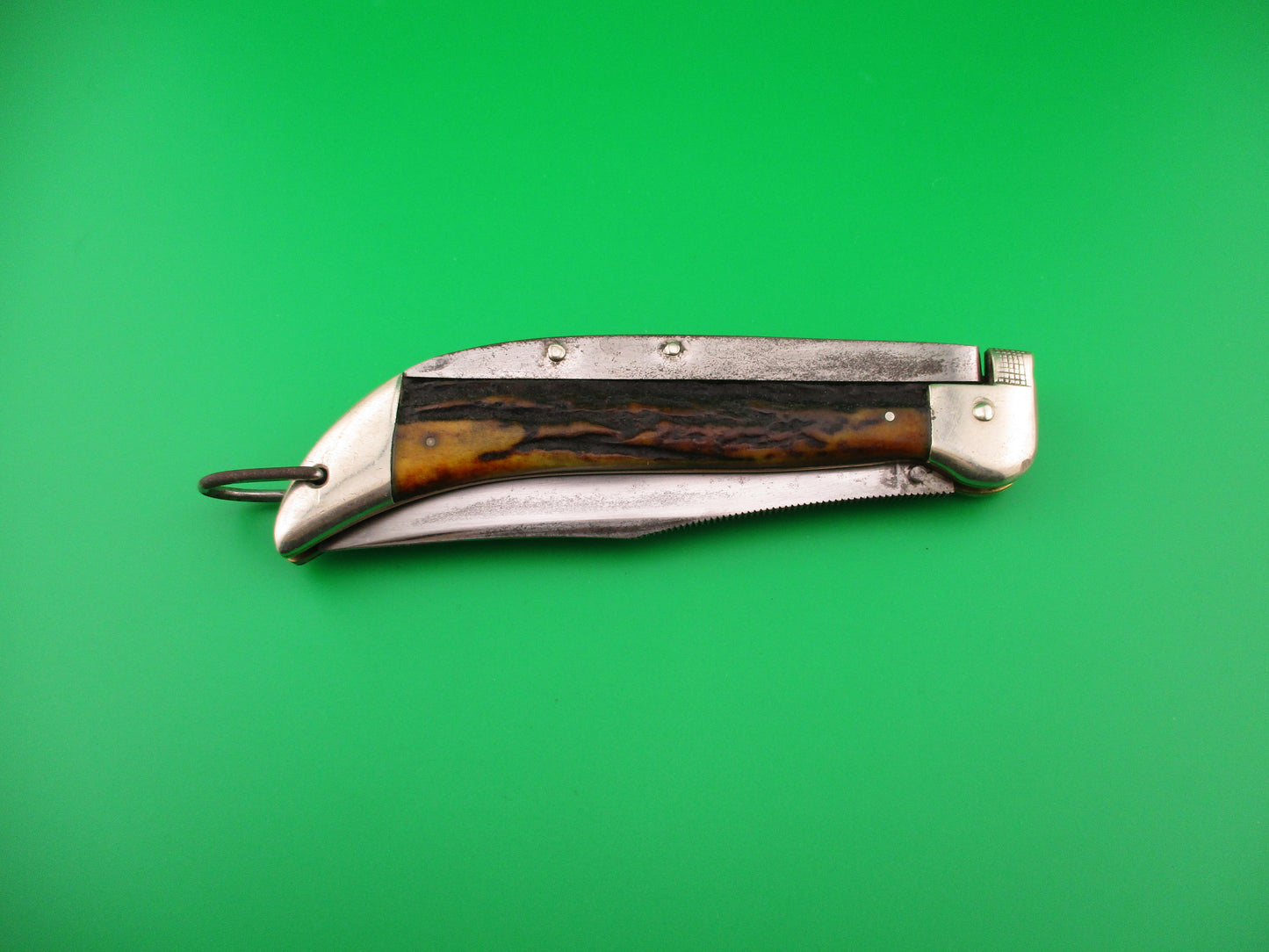 KaBar Large Grizzly Stag #2179 Vintage 1930s switchblade knife made USA
