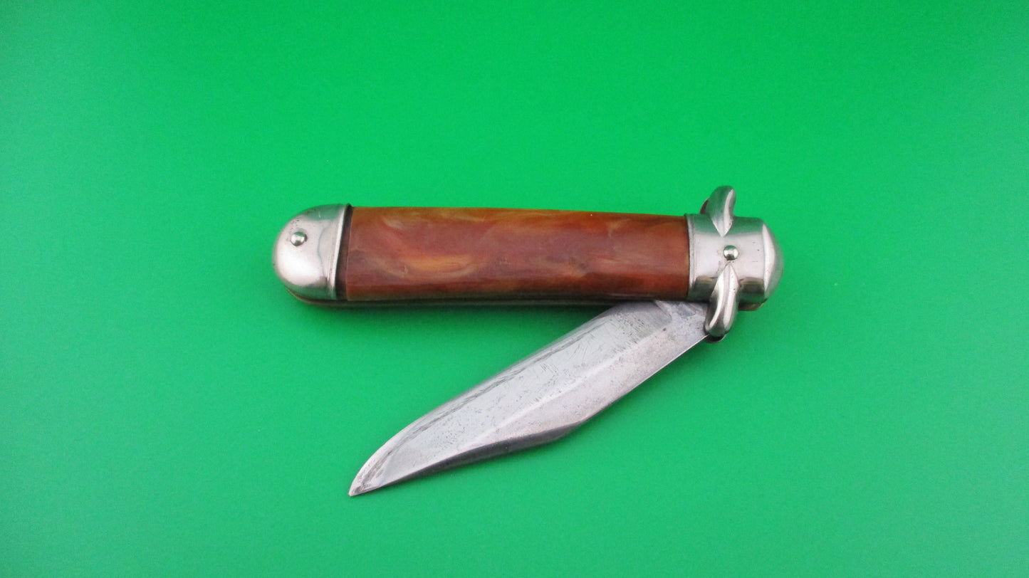 Colonial SHUR SNAP Stubby fatjack Brown swirl vintage switchblade knife