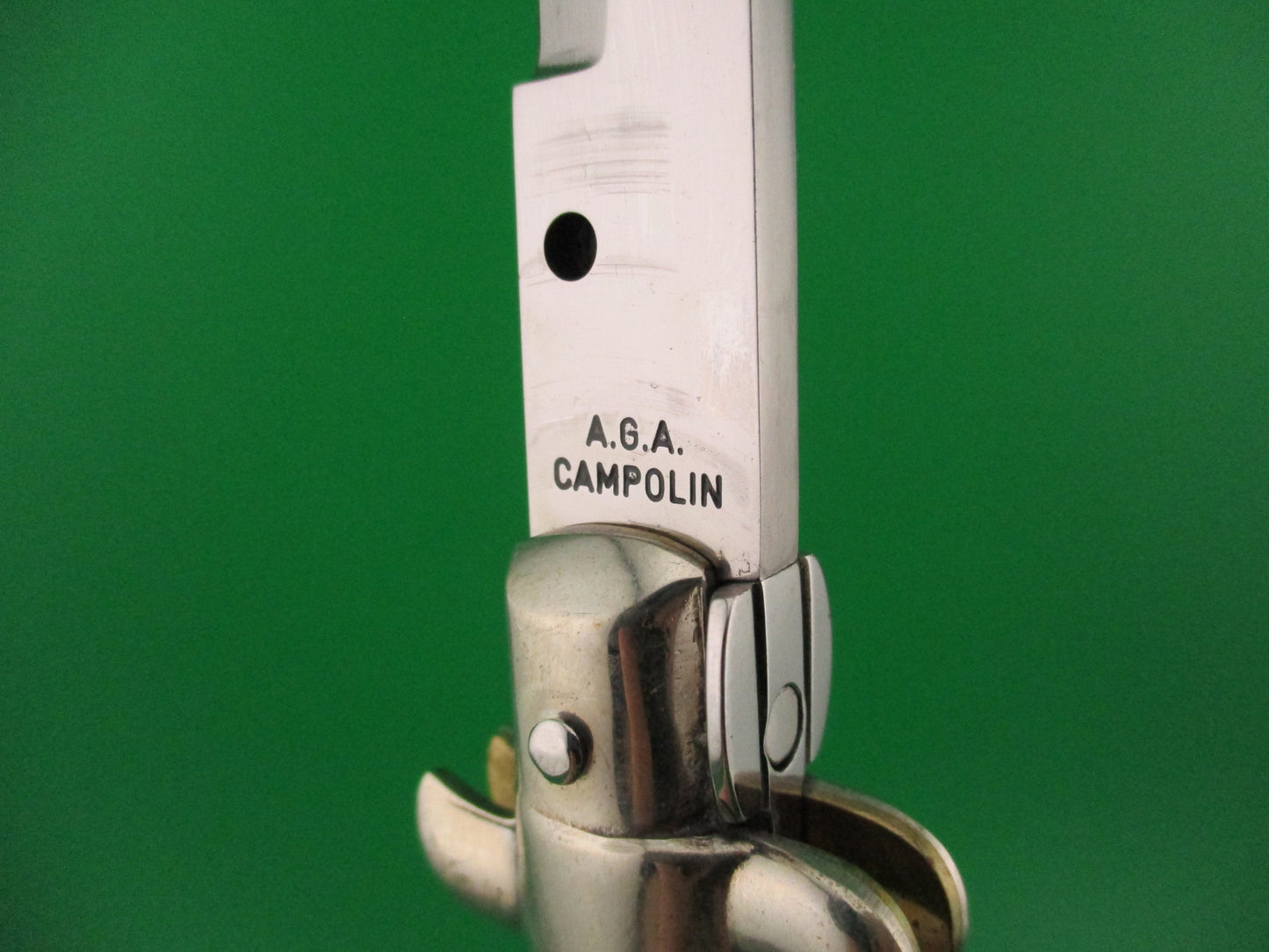 AGA CAMPOLIN 33cm Picklock Stiletto Brown streaked horn NOS automatic knife