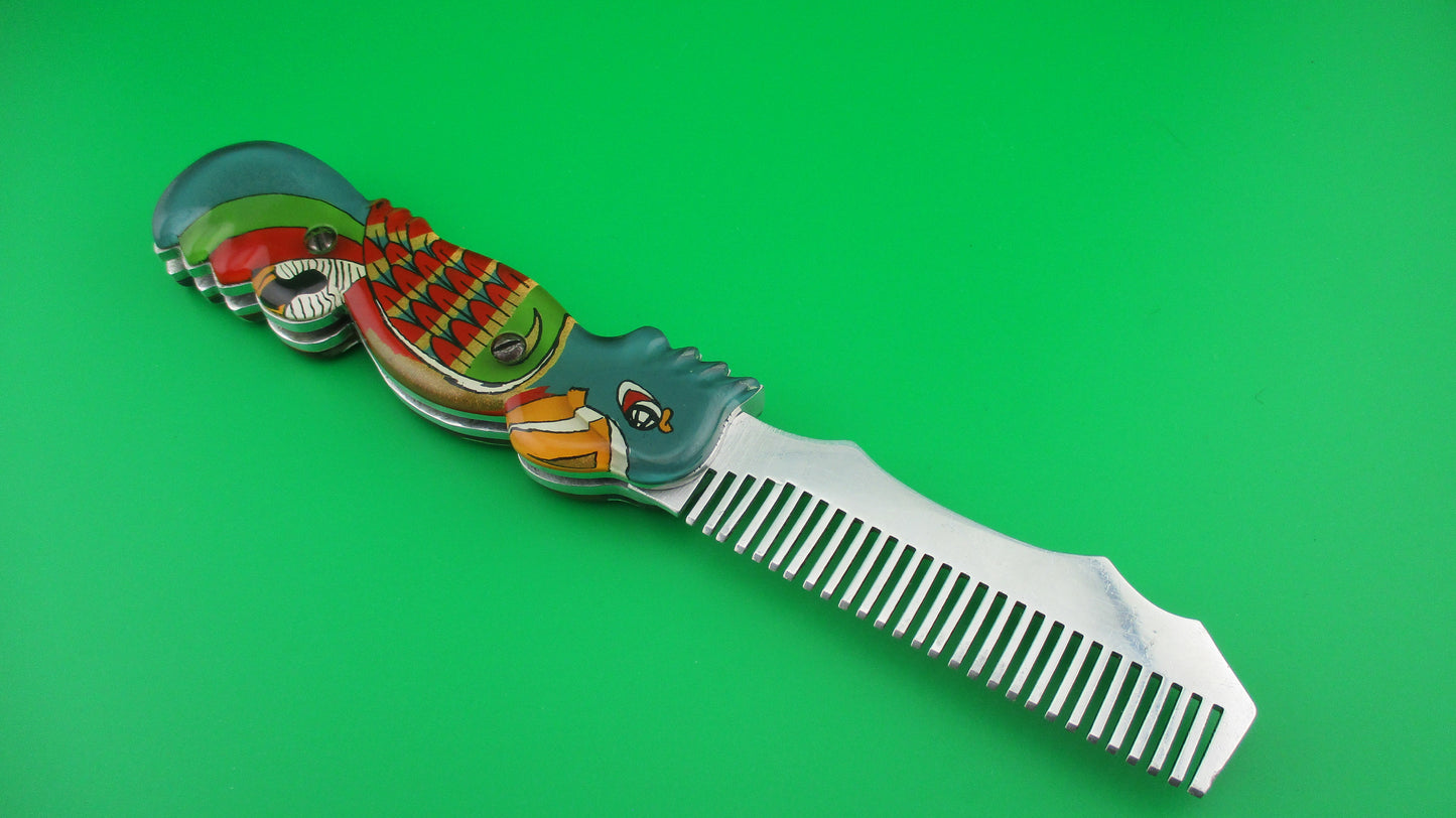 RPK 20cm Russian Colorful Tropical Bird Vintage Switchblade Comb