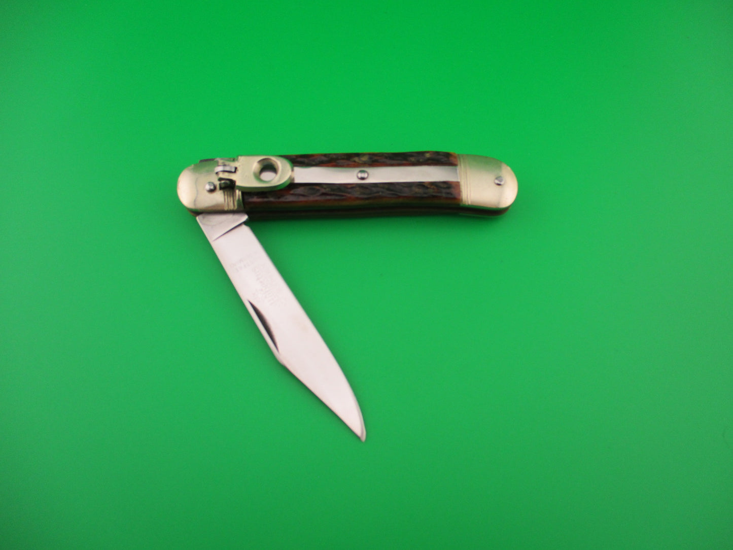 HUBERTUS SOLINGEN 10cm German Lever Jigged bone West Germany automatic knife