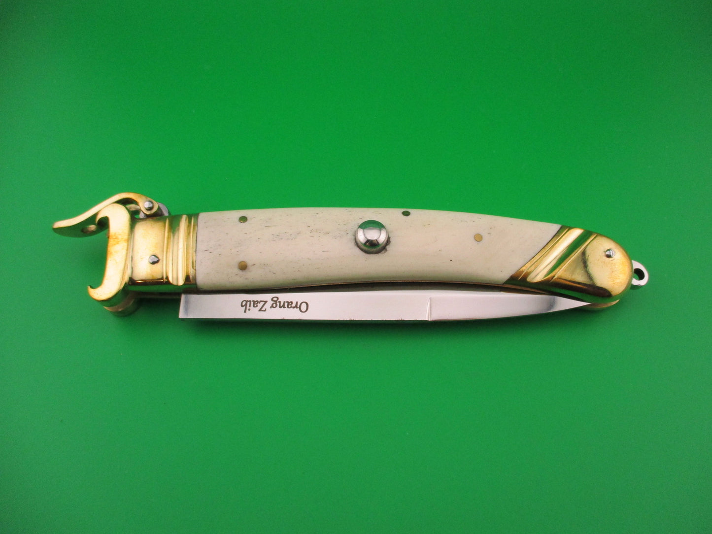 Scarperia Custom 30cm Shell puller Fulcrum Brass & white bone automatic knife