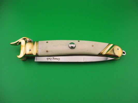 Scarperia Custom 30cm Shell puller Fulcrum Brass & white bone automatic knife