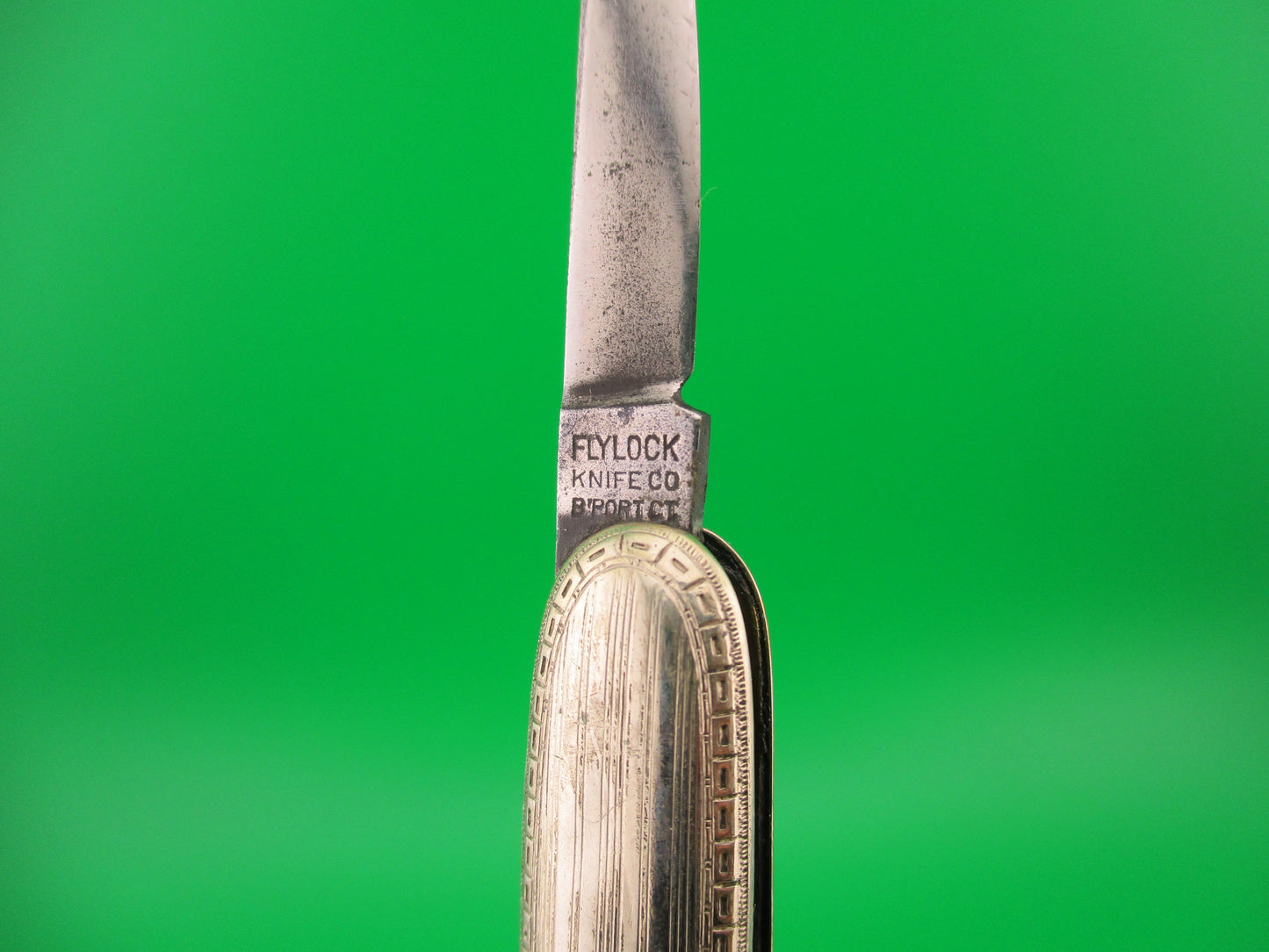 Flylock Small Double 14K White Gold Antique automatic knife with shackle