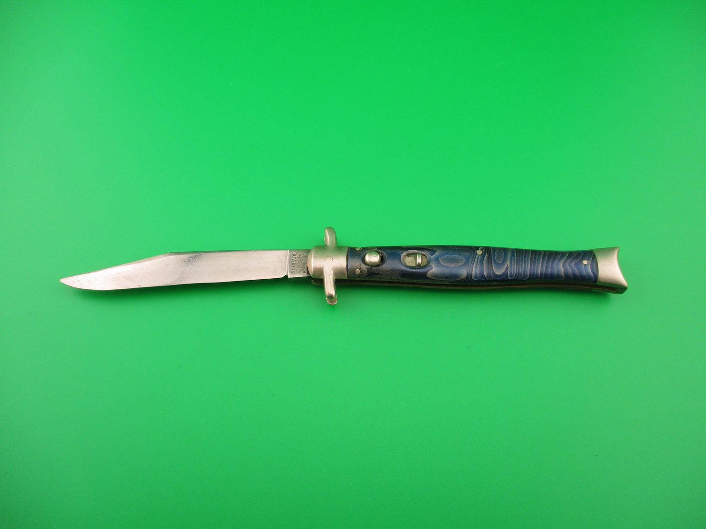 Schrade Cut Co G1514M Bowtie Blue Waterfall celluloid automatic knife