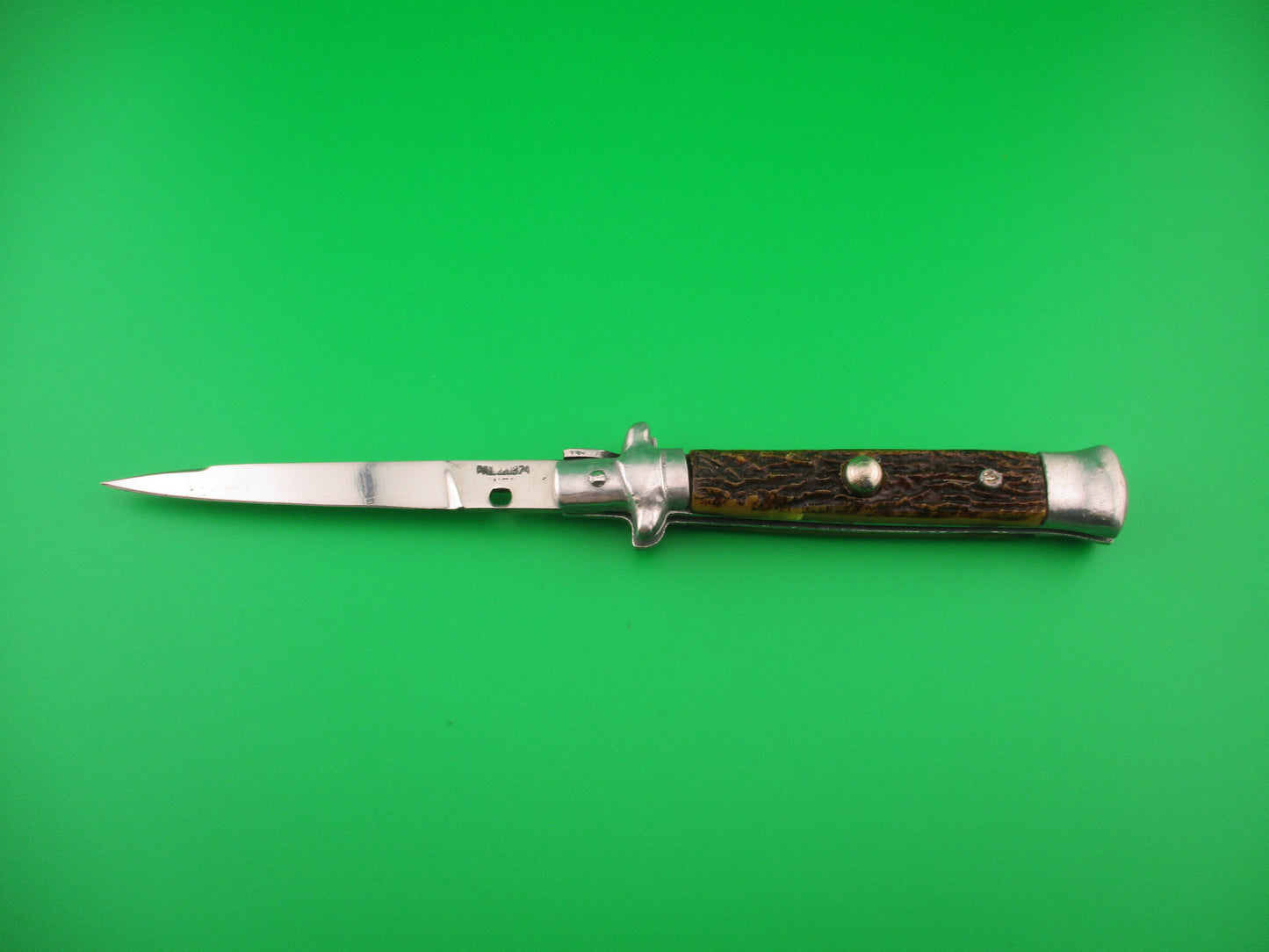 PAT 220374 INOX 21cm Spanish Faux Stag smaller Stiletto Switchblade knife