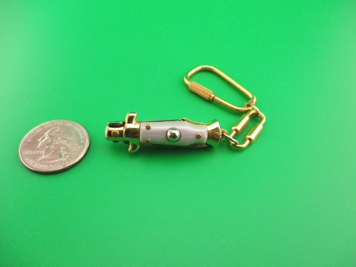 INOX ITALY 7cm Italian Mini Picklock Gold 3 pin vintage automatic knife keychain