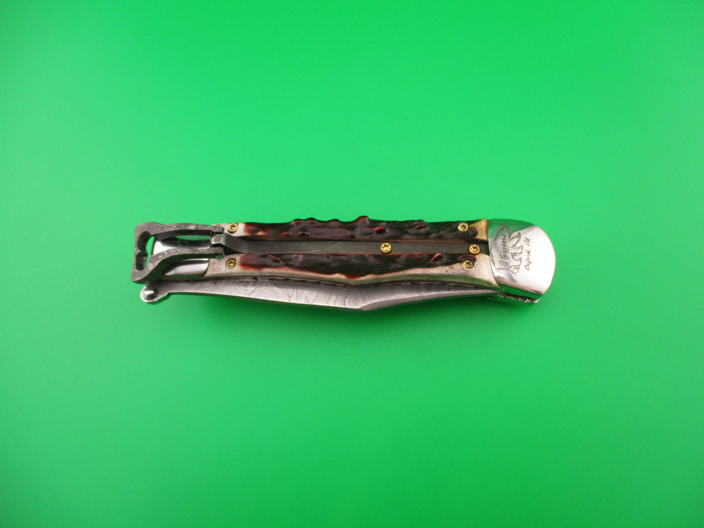 Jim Grizzard CUSTOM WR CASE LEVER Inspired Stag Damascus automatic knife
