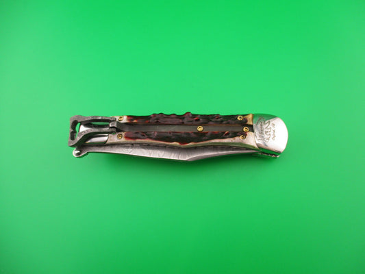 Jim Grizzard CUSTOM WR CASE LEVER Inspired Stag Damascus automatic knife