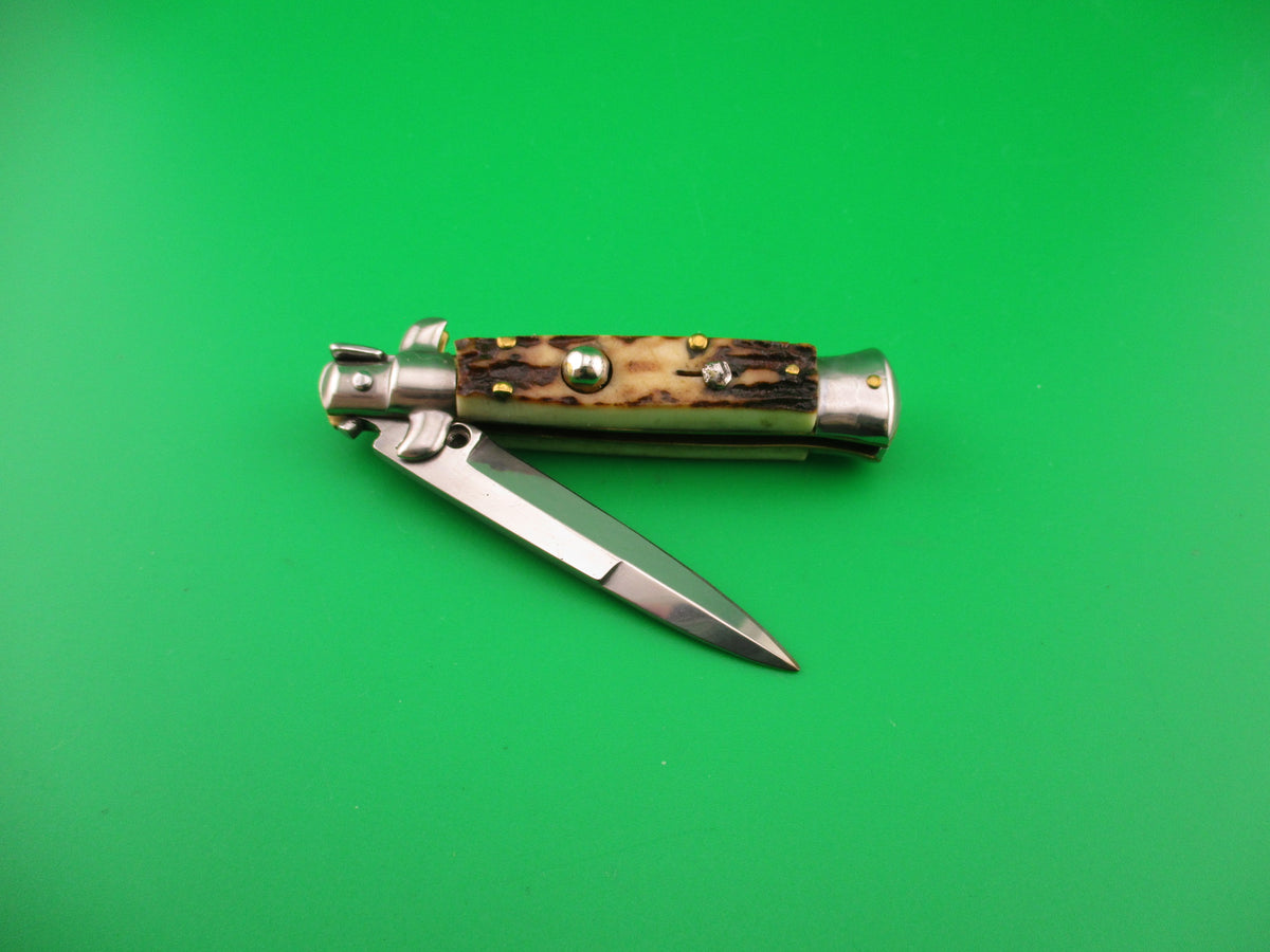 ROSTFREI 14cm Italian Stag stiletto Oreste Dibon vintage automatic knife