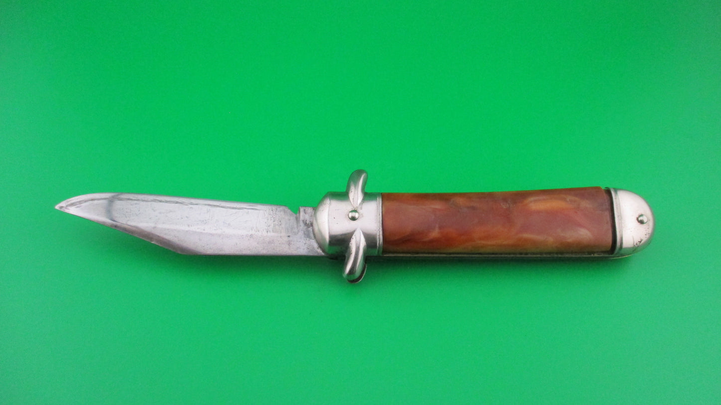 Colonial SHUR SNAP Stubby fatjack Brown swirl vintage switchblade knife