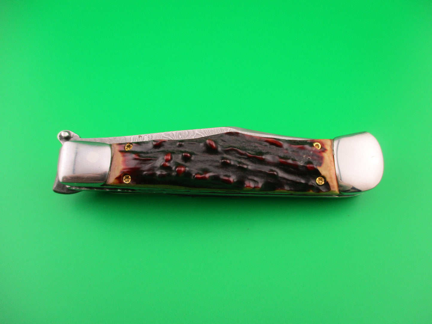 Jim Grizzard CUSTOM WR CASE LEVER Inspired Stag Damascus automatic knife