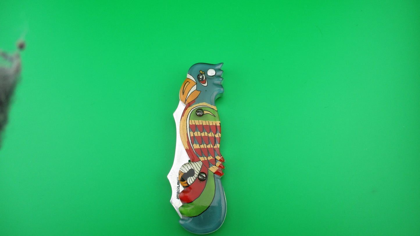 RPK 20cm Russian Colorful Tropical Bird Vintage Switchblade Comb