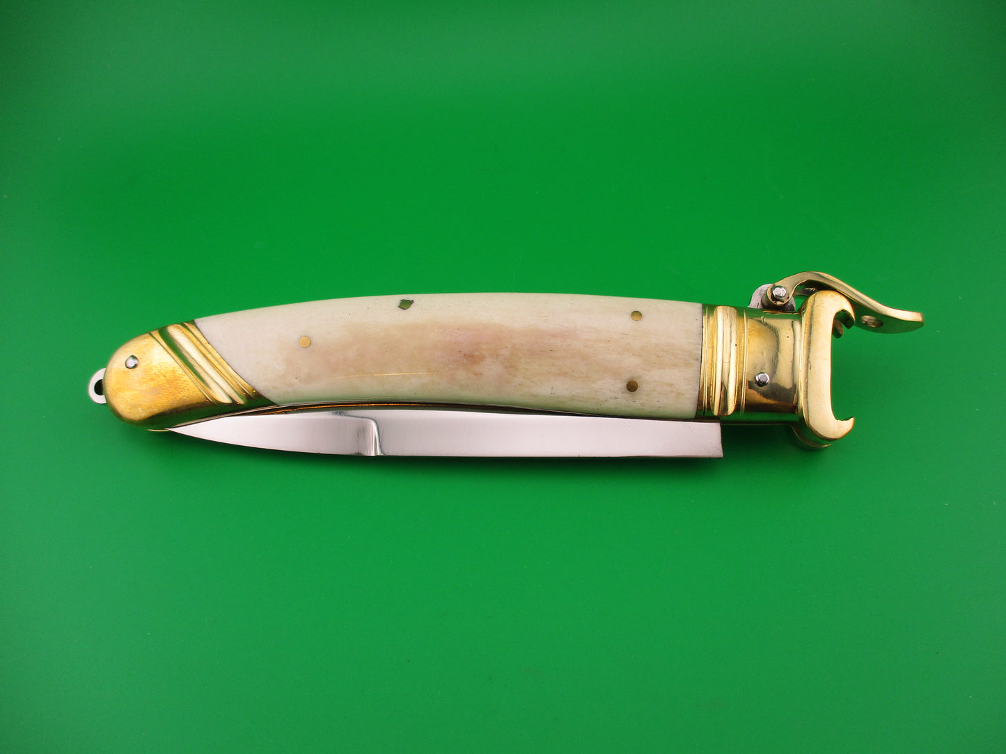 Scarperia Custom 30cm Shell puller Fulcrum Brass & white bone automatic knife