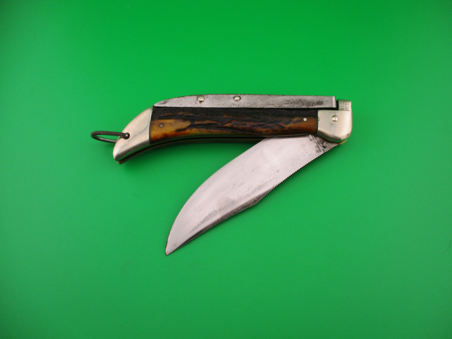 KaBar Large Grizzly Stag #2179 Vintage 1930s switchblade knife made USA