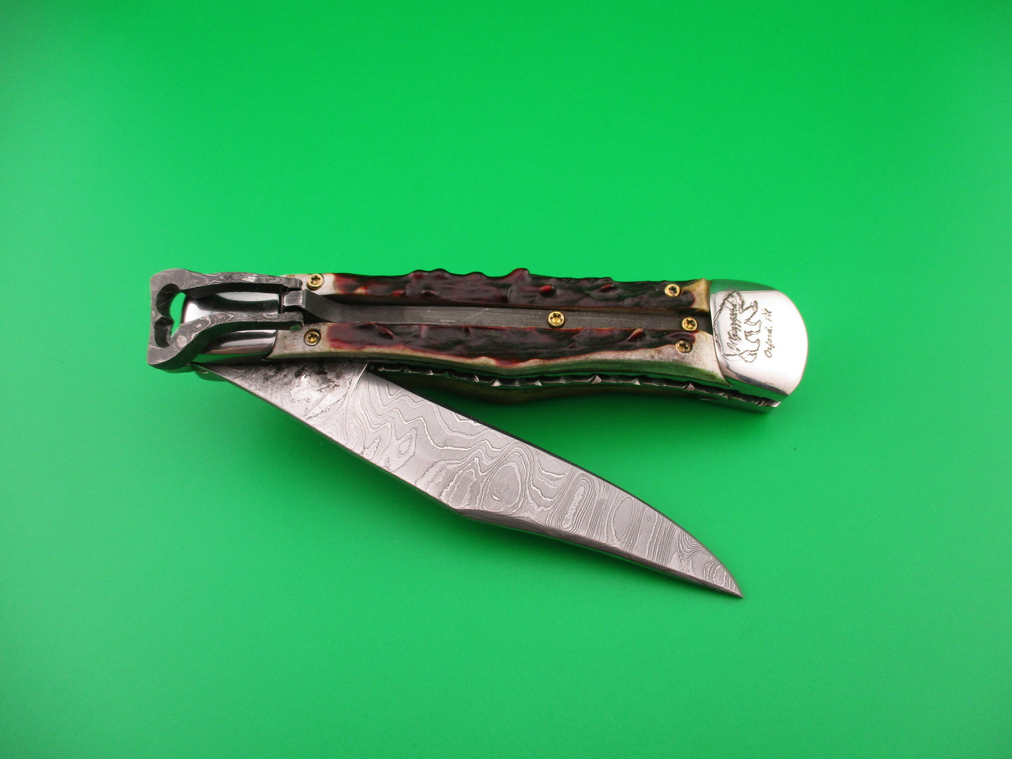 Jim Grizzard CUSTOM WR CASE LEVER Inspired Stag Damascus automatic knife