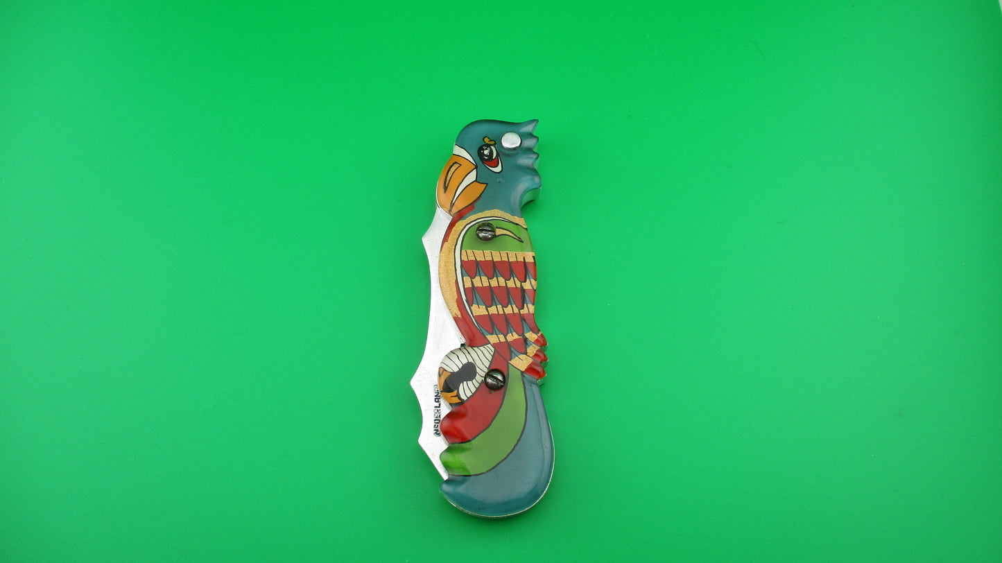 RPK 20cm Russian Colorful Tropical Bird Vintage Switchblade Comb