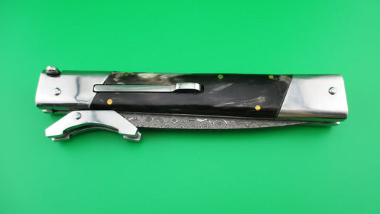 z Custom 29cm Horn & Damascus Dagger Swing guard switchblade knife by Samir Ahmad